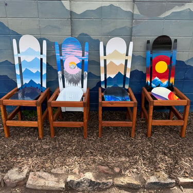 Hand painted Patio Dining Chairs - Set of 4 - Snowboard & Ski Hybrid patio dining chairs. Dining chairs,  Pick your favorite paint Colors 