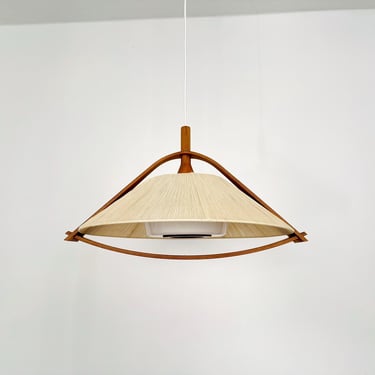 Mid-Century Modern Sisal and Walnut Pendant Lamp by Temde | 1960s 