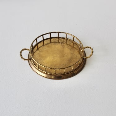Ralph Lauren Style Round Brass Bamboo Tray Vintage Hollywood Regency 