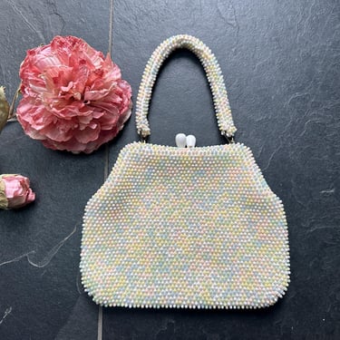 Vintage Pastel Beaded Summer Purse Handle or Clutch Marcus Brothers Japan 