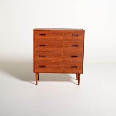 Vintage Scandinavian Teak Chest of Drawers, 1960s Mid Century Dresser, Four Drawer Teak Cabinet, Nordic Bedroom Furniture 