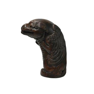 Vintage Handcrafted Bixie Pixiu Mythical Wings Bamboo Display Art Figure GB635E 