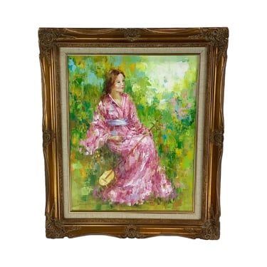 Signed Vintage Oil Painting by Karin Schaefers – Woman in Kimono 