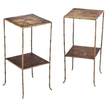 A Rare Pair of French Bronze Faux Bamboo Tables, in the manner of Maison Jansen.