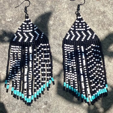 Beaded Earrings Boho Jewelry, Drop Earrings 4 Inches Beadwork Jewelry 