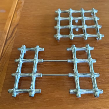 expandable silver faux bamboo trivet hollywood regency decor 