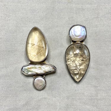 Sterling Silver Clip-On Earrings The Dreamer Rutilated Quartz Baroque Pearls 
