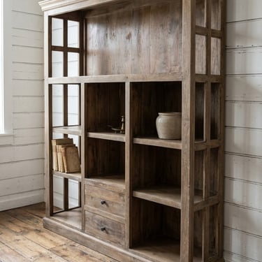 Cape Cod Coastal Open Shelf Bookcase with Glass Sides