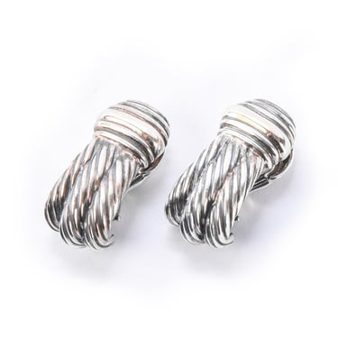 Vintage David Yurman Sterling Silver & 14K Gold Cable Collection Clip-On Earrings, 26mm 