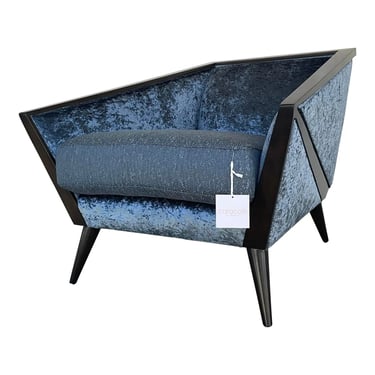 Caracole Modern Crushed Midnight Blue Velvet the Crane Lounge Chair