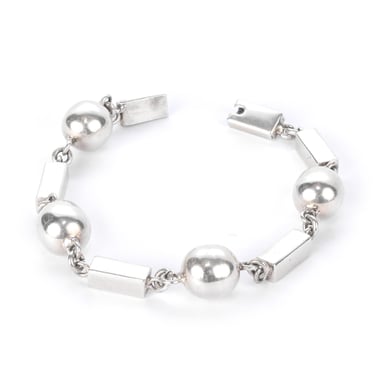 Vintage Mexican 925 Sterling Silver Ball and Bar Chain Link Bracelet, 9in 