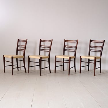 Set of Vintage Scandinavian Wood and Leather Dining Chairs | Mid-Century Modern 