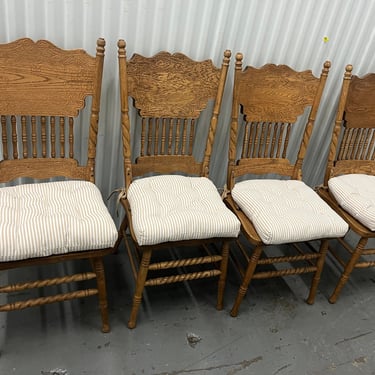 Vintage wood rustic dining chairs set 4 unpainted farmhouse chairs with cushions 