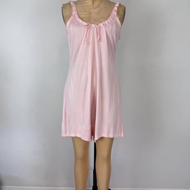 Vintage 50s Step In | Vintage Pale Pink Rayon Knit Onesie | 1950s Wards Size 42 Knit Romper 