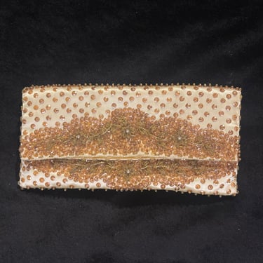 Vintage Gold Sequined Foldover Evening Clutch