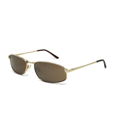 True Vintage Late 90s Gold Wire Rectangle Frame Brown Lens Sunglasses 