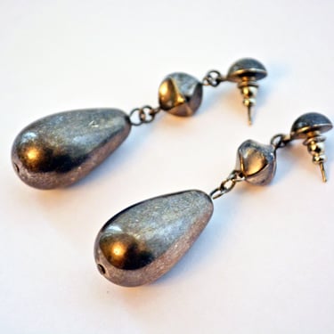 Vintage 80s 90s Earrings Modernist long Dangle 1980s 1990s Pierced Oxidized Silver 