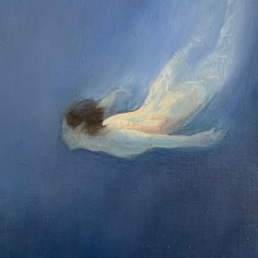 Original Oil Painting-Luminous Diver-Original Art-Pool Painting-Nude Swimmer-Female Nude-Figurative-Figure Study 