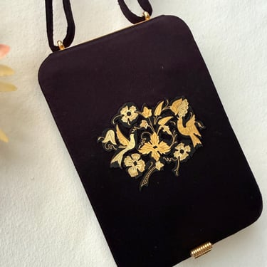 Glam Silk Clutch, Minaudiere Compact Purse, Vintage 40s-50s, Evening Cocktail Wristlet 