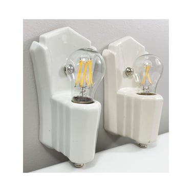 Refurbished Art Deco Era WHITE Wall Sconces - PAIR - 1930's - Rewired for Hard Wire Use - Ready to Hang 