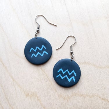 Aquarius Earrings | Handmade Clay Earrings | Dangle Earrings | 1-inch Round Dangle Earrings | Polymer Clay and Stainless Steel 