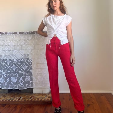 Vintage 1980s woven linen blend red trousers / Christopher Chronis / chic / XS-S 