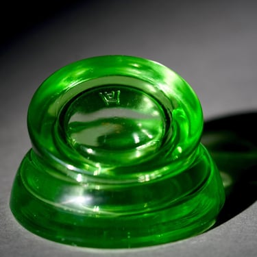 Antique Hazel Atlas Uranium Glass Furniture Coasters - Vintage Green Depression Era Vaseline Glassware 