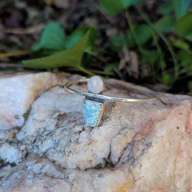 Rainbow Moonstone and Hubei Turquoise - The Laguna Salada Cuff - Sterling Silver - 6 inches