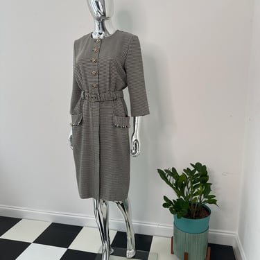 90s Plaid Check Sheath Dress | Fitted Button Up Wiggle Style (Size 8) Medium 