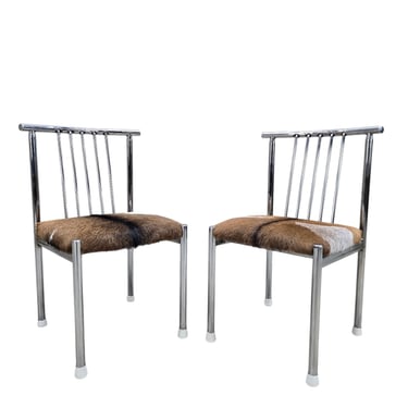New- MCM B. Brody Chrome Spindle Back Side Chairs Newly Reupholstered – Pair