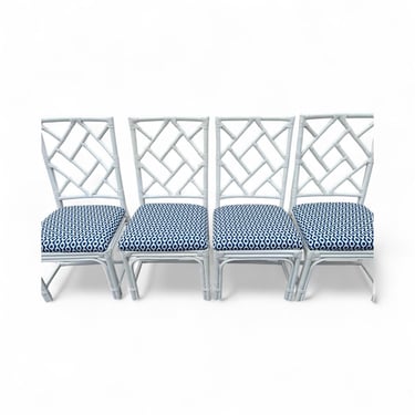 Bamboo fretwork Chairs with new upholstery 