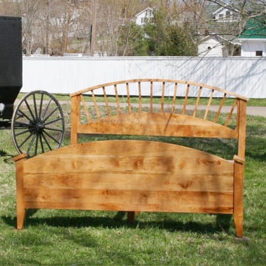 NcRnV07 *Spoke and Arch Solid Hardwood Bed; NcRnV08, Sun Arch Headboard; NcRnV06, Curved Headboard top, turned legs, - natural color 