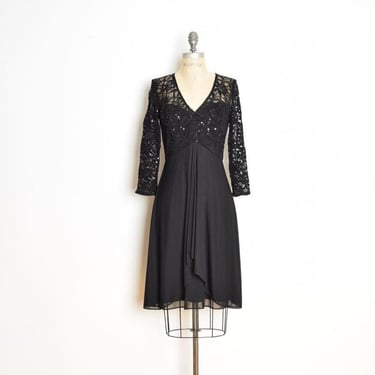 vintage Y2K party dress black lace whimsigoth sequin hankie draped cocktail S 