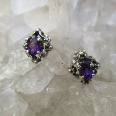 Amethyst Post Earrings ~Hand Cast Sterling Silver~ Beautiful Dark Purple Amethyst 