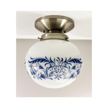 Mid Century Floral Ceiling Shade by Vianne - Satin Nickel Fixture - 7.5