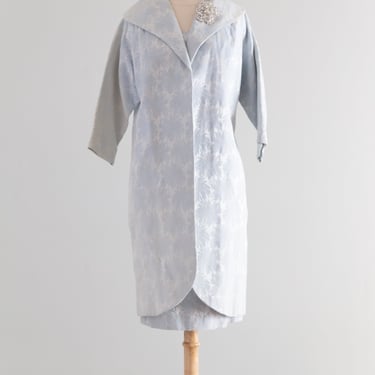 Glamorous 1950's Lilli Diamond Ice Blue Brocade Cocktail Dress & Matching Coat / S