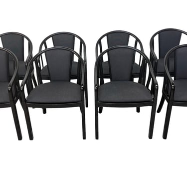 Vintage Italian Modern Black Lacquered Dining Chairs - Set of 8 