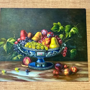 Vintage Van Hunt Original Fruit Still Life Oil Painting on Canvas - Signed - 24