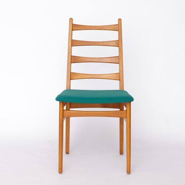 1 of 3 Vintage 1960s/70s Dining Chair, German Mid-Century Modern Chair, New Green Upholstery, Set of 3 Available, Beech Wood Frame 