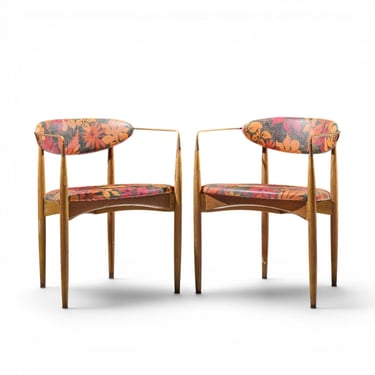 Dan Johnson for Selig Viscount Mid Century Brass and Walnut Chair - Pair - mcm 