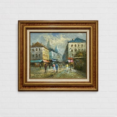 Vintage Mid Century Oil Painting | Sacré-Cœur Street Scene | Framed Paris Montmartre Art, c. 1950’s 