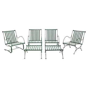 Set of Four O.W. Lee Iron Garden Lounge Chairs and Two Ottomans