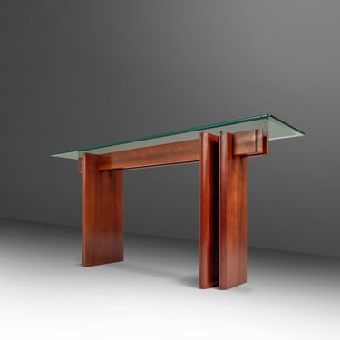 Danish Mid-Century Modern Console Table in Teak w/ Glass Top by Gustav Gaarde for Trekanten, Denmark, c. 1970s 