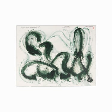 1982 William Sylvester Gamble Oil Painting on Paper Abstract Expressionist Black & White Mid Century Vintage Sumi-E Brushstroke 
