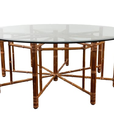 Large Vintage McGuire Octagonal Bamboo Dining Table Base Round Or Octagon Glass Top 