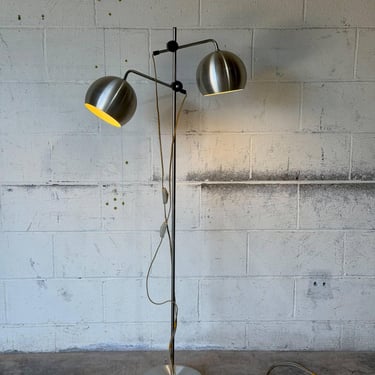 Brushed Steel Dual Globe Floor Lamp Mid-Century Modern 1970s 