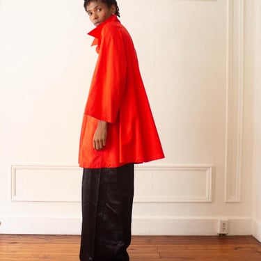 1980s Karl Lagerfeld Bright Red Silk Cotton Trapeze Coat 