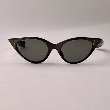 Vintage 1950'S Cat Eye Sunglasses - Black with Greenish Striations - New UV Glass Lenses - - Made in Germany - Smaller Frame Size 