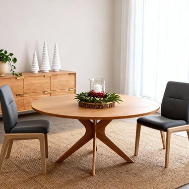 Handcrafted Solid Wood Round Dining Table - Strata Design 