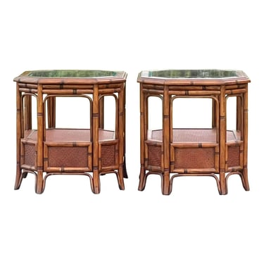 Palm Beach Regency Faux Bamboo Side Tables - A Pair 